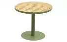 Okrągły stół ogrodowy 90 cm 1 noga Zielona aluminiowa blat teak BALI Higold