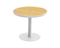 Okrągły stół ogrodowy 90 cm 1 noga biała aluminiowa blat teak BALI Higold