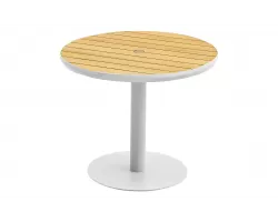 Okrągły stół ogrodowy 90 cm 1 noga biała aluminiowa blat teak BALI Higold