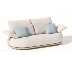 Sofa ogrodowa a luksusowa dwuosobowa jasnobeżowa tapicerowana calaa higold