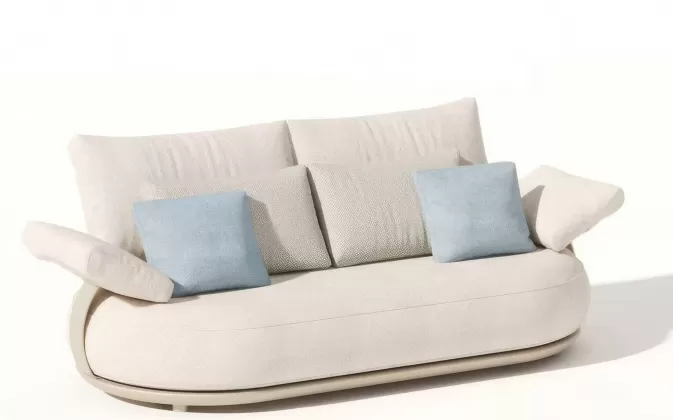 Sofa ogrodowa a luksusowa dwuosobowa jasnobeżowa tapicerowana calaa higold