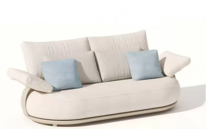 Sofa ogrodowa a luksusowa dwuosobowa jasnobeżowa tapicerowana calaa higold