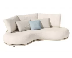 Szeroka sofa ogrodowa narożna tapicerowana jasnobeżowa Calla higold