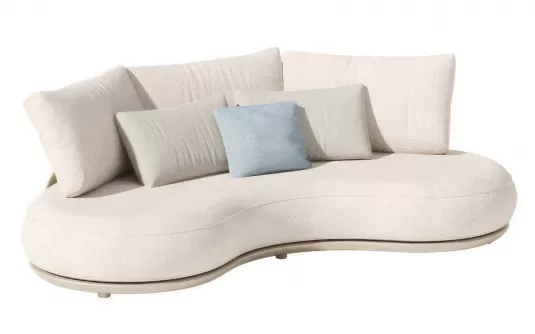 Szeroka sofa ogrodowa narożna tapicerowana jasnobeżowa Calla higold