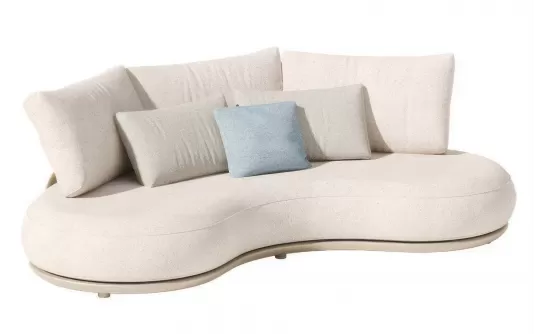 Szeroka sofa ogrodowa narożna tapicerowana jasnobeżowa Calla higold