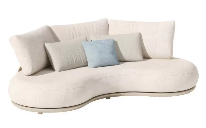 Szeroka sofa ogrodowa narożna tapicerowana jasnobeżowa Calla higold