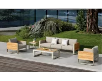 Luksusowy komplet wypoczynkowy ogrodowy aluminiowo teakowy w kolorze beżowym nottingham higold