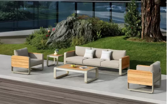 Luksusowy komplet wypoczynkowy ogrodowy aluminiowo teakowy w kolorze beżowym nottingham higold Luksusowy komplet wypoczynkowy ogrodowy aluminiowo teakowy w kolorze beżowym nottingham higold