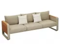 Sofa ogrodowa trzyosobowa szeroka aluminiowa beżowa z elementami teak nottingham higold