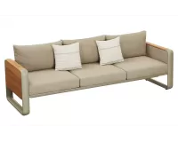 Sofa ogrodowa trzyosobowa szeroka aluminiowa beżowa z elementami teak nottingham higold