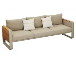 Sofa ogrodowa trzyosobowa szeroka aluminiowa beżowa z elementami teak nottingham higold