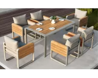 Zestaw stołowy no teraz o o beżowej konstrukcji teak nottingham dla 6 osób