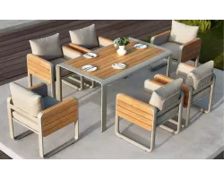 Zestaw stołowy no teraz o o beżowej konstrukcji teak nottingham dla 6 osób