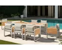 Ośmioosobowy komplet stołowy na taras nottingham beżowe aluminium i drewno teak higold