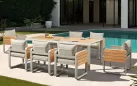 Ośmioosobowy komplet stołowy na taras nottingham beżowe aluminium i drewno teak higold