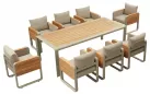 Ośmioosobowy komplet stołowy na taras nottingham beżowe aluminium i drewno teak higold