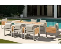Ośmioosobowy komplet stołowy na taras nottingham beżowe aluminium i drewno teak higold