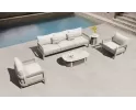 Zestaw ogrodowy wypoczynkowy z sofą trzyosobową szarobeżowy aluminiowy paros higold