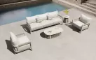 Zestaw ogrodowy wypoczynkowy z sofą trzyosobową szarobeżowy aluminiowy paros higold
