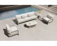 Zestaw ogrodowy wypoczynkowy z sofą trzyosobową szarobeżowy aluminiowy paros higold