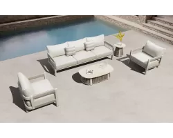 Zestaw ogrodowy wypoczynkowy z sofą trzyosobową szarobeżowy aluminiowy paros higold