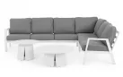Modułowy biały aluminiowy narożnik ogrodowy z szarymi poduszkami flaminio bizzotto