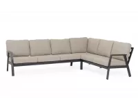 Modułowy grafitowy aluminiowy narożnik ogrodowy z szarobeżowymi poduszkami flaminio bizzotto