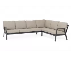 Modułowy grafitowy aluminiowy narożnik ogrodowy z szarobeżowymi poduszkami flaminio bizzotto