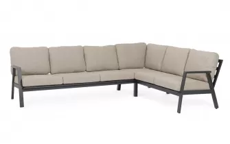 Modułowy grafitowy aluminiowy narożnik ogrodowy z szarobeżowymi poduszkami flaminio bizzotto