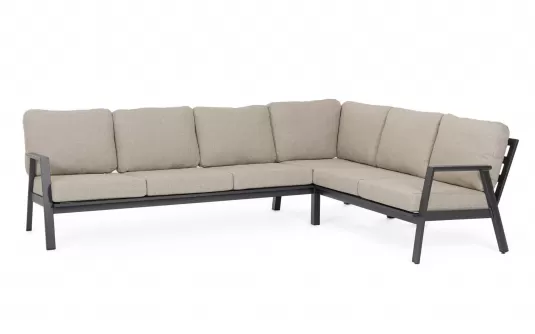 Modułowy grafitowy aluminiowy narożnik ogrodowy z szarobeżowymi poduszkami flaminio bizzotto