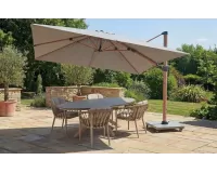 Parasol ogrodowy noga boczna efekt drewna 3x3 m | poszycie Spuncrylic jasnoszare