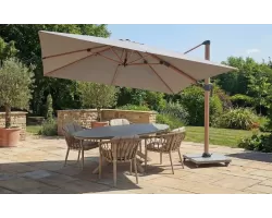 Parasol ogrodowy noga boczna efekt drewna 3x3 m | poszycie Spuncrylic jasnoszare