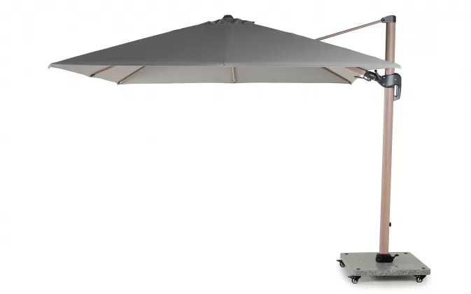 Parasol ogrodowy noga boczna efekt drewna 3x3 m | poszycie Spuncrylic jasnoszare