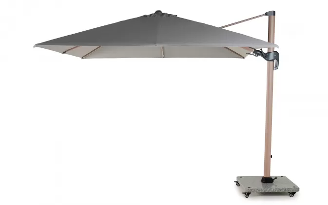 Parasol ogrodowy noga boczna efekt drewna 3x3 m | poszycie Spuncrylic jasnoszare