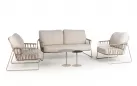 Wygodny luksusowy komplet wypoczynkowy na taras beżowy rivera ze stolikami Solea