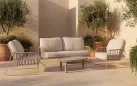 Wygodny luksusowy komplet wypoczynkowy na taras beżowy rivera ze stolikami Solea