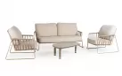 Wygodny luksusowy komplet wypoczynkowy na taras beżowy rivera ze stolikiem moretti