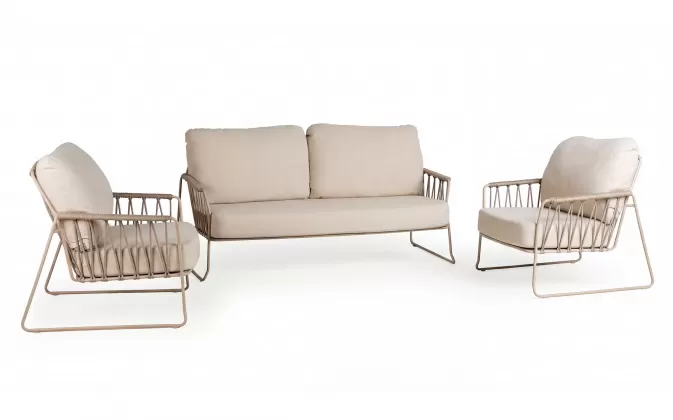 Wygodny luksusowy komplet wypoczynkowy na taras beżowy rivera