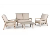 Zestaw ogrodowy wypoczynkowy aluminiowy beżowy ze stolikiem z blatem hpl pochylania oparcia Sevilla