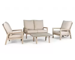 Zestaw ogrodowy wypoczynkowy aluminiowy beżowy ze stolikiem z blatem hpl pochylania oparcia Sevilla
