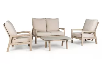 Zestaw ogrodowy wypoczynkowy aluminiowy beżowy ze stolikiem z blatem hpl pochylania oparcia Sevilla