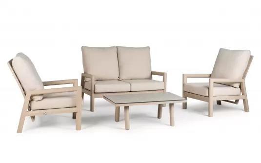 Zestaw ogrodowy wypoczynkowy aluminiowy beżowy ze stolikiem z blatem hpl pochylania oparcia Sevilla