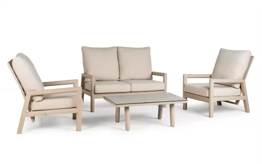 Zestaw ogrodowy wypoczynkowy aluminiowy beżowy ze stolikiem z blatem hpl pochylania oparcia Sevilla