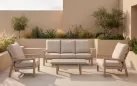 Meble ogrodowe wypoczynkowe z sofą trzyosobową 2 fotelami z pochylonymi oparciami beżowe aluminiowe Sevilla