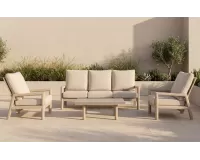Meble ogrodowe wypoczynkowe z sofą trzyosobową 2 fotelami z pochylonymi oparciami beżowe aluminiowe Sevilla