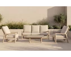 Meble ogrodowe wypoczynkowe z sofą trzyosobową 2 fotelami z pochylonymi oparciami beżowe aluminiowe Sevilla