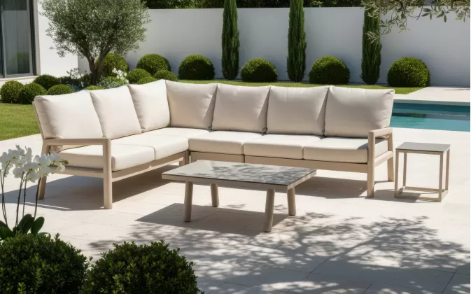 Wysoki beżowy aluminiowy narożnik ogrodowy modułowy premium Sevilla