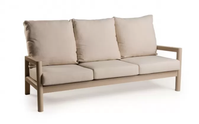 Wysoka sofa ogrodowa aluminiowa trzyosobowa beżowa Sevilla
