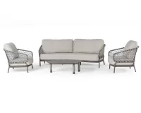 Zestaw wypoczynkowy ogrodowy aluminiowy z bardzo szeroką sofą trzyosobową w kolorze kawowym juno