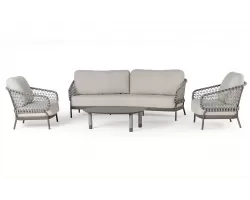 Zestaw wypoczynkowy ogrodowy aluminiowy z bardzo szeroką sofą trzyosobową w kolorze kawowym juno